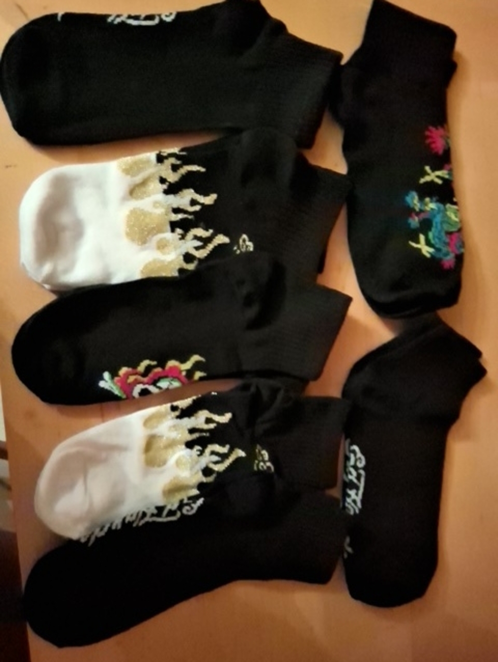 Ed Hardy Black, White & Gold Low-Cut Athletic Socks - Graphic Pack